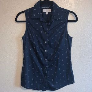 Banana Republic Navy Anchor Button-up Top
